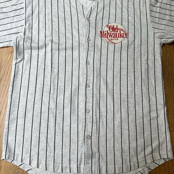 Vintage Old Milwaukee Beer Pinstripe Baseball Button Up Size: Large - Picture 3 of 6